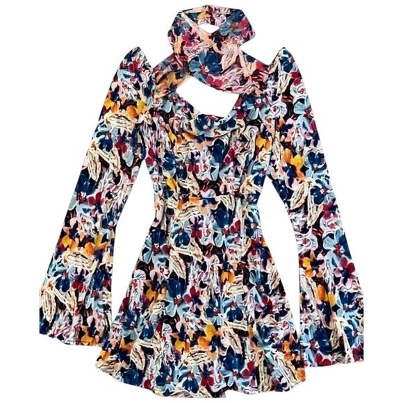 For Love & Lemons Blake Floral Cutout Mini Dress Multi Statement M - Picture 2 of 14